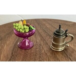 Dollhouse Miniature 1:12 Silver Stein & Pink Fruit Bowl Accessories